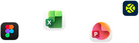 En rekke app-symboler rundt om på et bilde, inkludert Webex, Microsoft Excel, Figma og flere