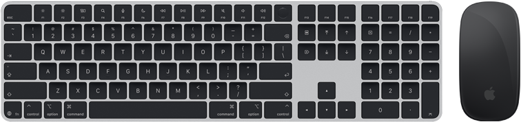 Magic Keyboard med Touch ID og Magic Mouse sett ovenfra