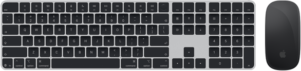 Magic Keyboard med Touch ID og Magic Mouse sett ovenfra