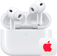 AirPods Pro 3 trådløse øretelefoner til venstre og høyre øre vises i et ladeetui med MagSafe og Apple-logo.