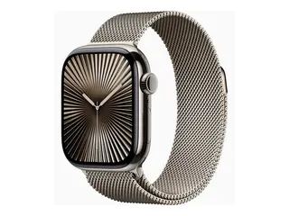 Apple Watch Series 10 (GPS + Cellular) 42 mm - naturlig titan - smartklokke med fint strikket l&#248;kke - nett av rustfritt st&#229;l - naturlig - h&#229;ndleddst&#248;rrelse: 130-180 mm - 64 GB - LTE, Wi-Fi 4, UWB, Bluetooth - 4G - 34.4 g