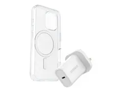 OtterBox Symmetry Series - Baksidedeksel for mobiltelefon MagSafe-samsvar - blank - med Premium Glass-skjermbeskytter og Fast Charge-vegglader USB-C 30 W - for Apple iPhone 16 Pro Max