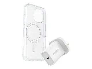 OtterBox Symmetry Series - Baksidedeksel for mobiltelefon MagSafe-samsvar - blank - med Premium Glass-skjermbeskytter og Fast Charge-vegglader USB-C 30 W - for Apple iPhone 16 Pro Max