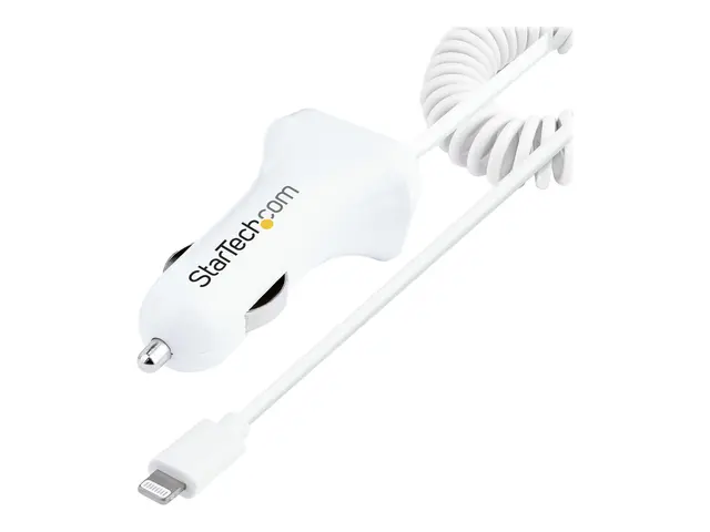 StarTech.com Lightning Car Charger with 1m Coiled Cable, 12W, Whit...