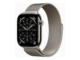 Apple Watch Series 11 (GPS + Cellular) - 46 mm naturlig titan - smartklokke med fint strikket l&#248;kke - nett av rustfritt st&#229;l - naturlig - b&#229;ndbredde: S/M - 64 GB - Bluetooth, LTE, Wi-Fi 4, UWB - 5G - 43.1 g