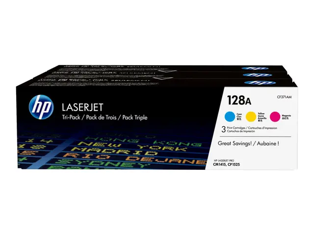 HP 128A - 3-pack - gul, cyan, magenta - original - LaserJet - tone...