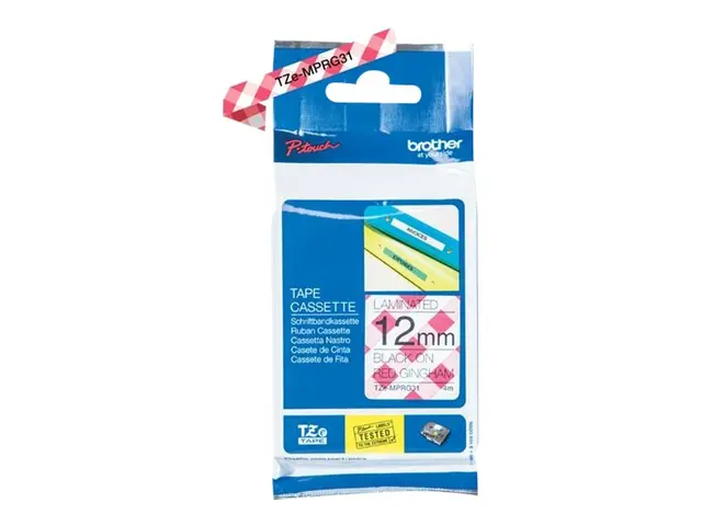 Brother TZe-MPRG31 - Svart på rød gingham Rull (1,2 cm x 4 m) 1 ka...