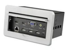 StarTech.com Conference Table Connectivity Pop up Box with AV and Data Ports HDMI, VGA, DisplayPort to 4K HDMI Output (BOX4HDECP2) - Monteringsplate - HDMI, HD-15, stereo minijack 3,5 mm, RJ-45, USB Type A, DisplayPort - s&#248;lv