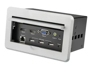 StarTech.com Conference Table Connectivity Pop up Box with AV and Data Ports HDMI, VGA, DisplayPort to 4K HDMI Output (BOX4HDECP2) - Monteringsplate - HDMI, HD-15, stereo minijack 3,5 mm, RJ-45, USB Type A, DisplayPort - s&#248;lv