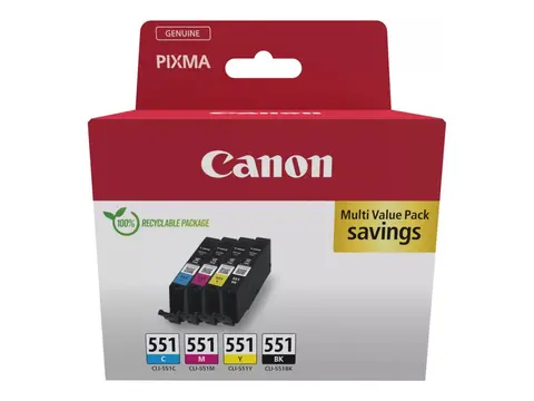 Canon CLI-551 BK/C/M/Y Multipack - 4-pack 7 ml - svart, cyan, magenta, gul - original - boks - blekkbeholder - for MAXIFY MG6650; PIXMA iP8750, iX6850, MG5550, MG5650, MG6650, MG7550, MX725; PIXUS MG7550
