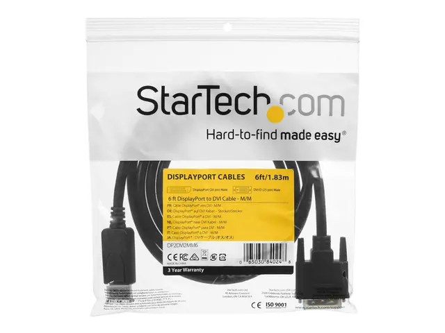 StarTech.com DisplayPort to DVI Cable - 6ft / 2m - 1920 x 1200 - M...