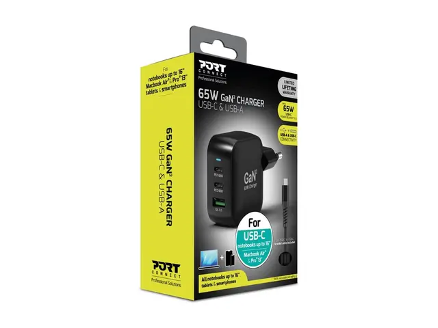 PORT Connect - Strømadapter GaN II, with 2 m cable 65 watt 5 A PD ...
