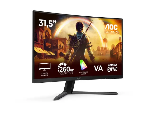 AOC Gaming C32G42ZE - G4 Series - LED-skjerm gaming - kurvet - 32" (31.5" synlig) - 1920 x 1080 Full HD @ 240 Hz - VA - 300 cd/m² - 3500:1 - HDR10 - 0.3 ms - HDMI, DisplayPort - svart, rød 