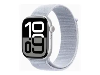 Apple Watch Series 10 (GPS) - 46 mm s&#248;lvaluminium - smartklokke med sportssl&#248;yfe - myk dobbeltlagsnylon - bl&#229; sky - h&#229;ndleddst&#248;rrelse: 130-200 mm - 64 GB - Wi-Fi 4, UWB, Bluetooth - 36.4 g
