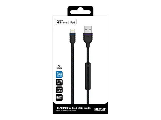 Unisynk Premium - Lightning-kabel Lightning hann til USB 1.2 m svart