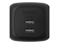 Belkin BoostCharge Pro - Str&#248;madapter - GaN 50 watt - Fast Charge, PD 3.1/PPS - 2 utgangskontakter (2 x USB-C) - svart