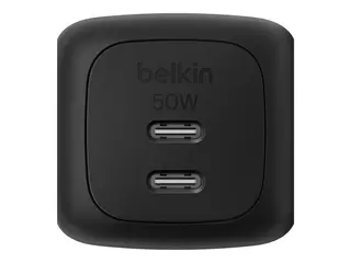 Belkin BoostCharge Pro - Strømadapter GaN - 50 watt - Fast Charge, PD 3.1/PPS - 2 utgangskontakter (2 x USB-C) - svart