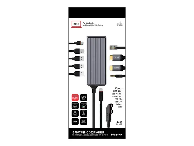 Unisynk - dokkingstasjon USB-C 3.1 x 2 HDMI 1GbE