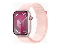 Apple Watch Series 9 (GPS + Cellular) 45 mm - rosa aluminium - smartklokke med sportssløyfe - myk dobbeltlagsnylon - lys rosa - 64 GB - Wi-Fi, Bluetooth, UWB, LTE - 4G - 39 g