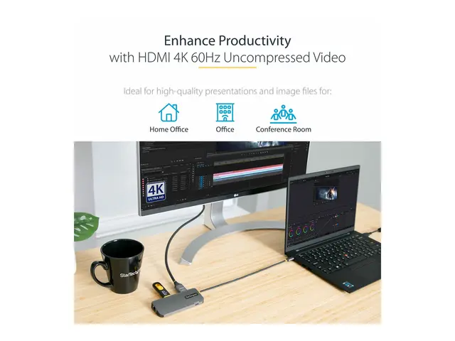 StarTech.com USB C Multiport Adapter, 4K 60Hz HDMI Video, 3-Port 5...