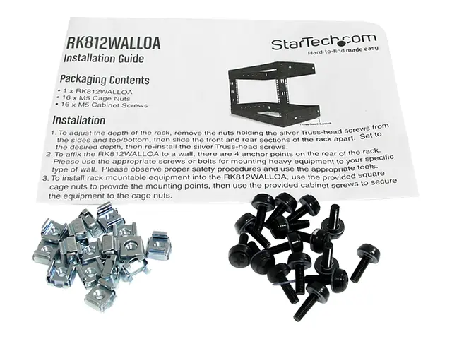 Startech 8U 19" Wall Mount Network Rack, Adjustable Depth 12-20" 2...