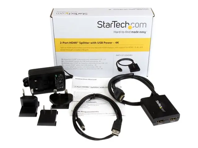 StarTech.com HDMI Cable Splitter - 2 Port 4K 30Hz Powered Audio / ...