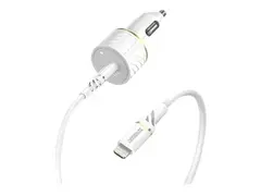 OtterBox - Bilstr&#248;madapter - 18 watt 3 A - PD 3.0 (24 pin USB-C) - p&#229; kabel: Lightning - skyst&#248;vhvit