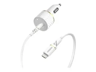 OtterBox - Bilstrømadapter - 18 watt - 3 A PD 3.0 (USB-C) - på kabel: Lightning - skystøvhvit