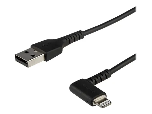StarTech.com 6ft (2m) Durable USB A to Lightning Cable, Black 90° ...