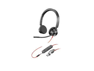 HP Poly Blackwire 3325 - Blackwire 3300 series hodesett - on-ear - kablet - 3,5 mm jakk, USB-C - svart - UC-sertifisert