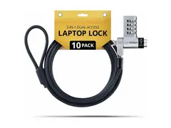 Startech - Sikkerhetskabellås - 3-in-1, keyed alike/combination security cable lock, anti-theft svart og sølv - 2 m - TAA-samsvar (en pakke 10)
