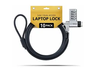 Startech - Sikkerhetskabellås - 3-in-1, keyed alike/combination security cable lock, anti-theft svart og sølv - 2 m - TAA-samsvar (en pakke 10)