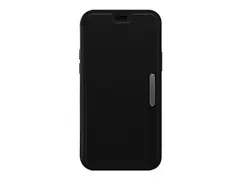 OtterBox Strada Series Folio - Lommebok for mobiltelefon l&#230;r, polykarbonat, metall&#229;s - skyggesvart - for Apple iPhone 12, 12 Pro