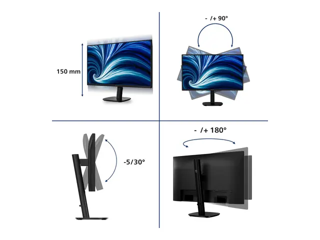 Philips 27B2N3200A - 3000 Series - LED-skjerm 27" - 1920 x 1080 Full HD (1080p) @ 120 Hz - IPS - 350 cd/m² - 1500:1 - 4 ms - HDMI, VGA, DisplayPort - høyttalere - svart 