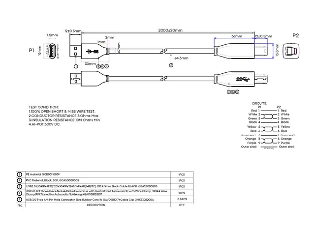 Vision - USB-kabel USB-type A (hann) til USB Type B 3.0 2 m svart