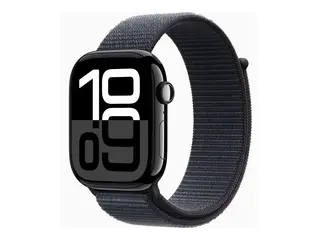 Apple Watch Series 10 (GPS) - 46 mm jet svart aluminium - smartklokke med sportssl&#248;yfe - myk dobbeltlagsnylon - blekk - h&#229;ndleddst&#248;rrelse: 130-200 mm - 64 GB - Wi-Fi 4, UWB, Bluetooth - 36.4 g