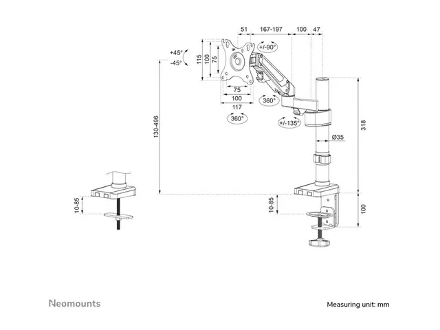 Neomounts DS70-750BL1 - Monteringssett (skrivebordsmontering) helb...