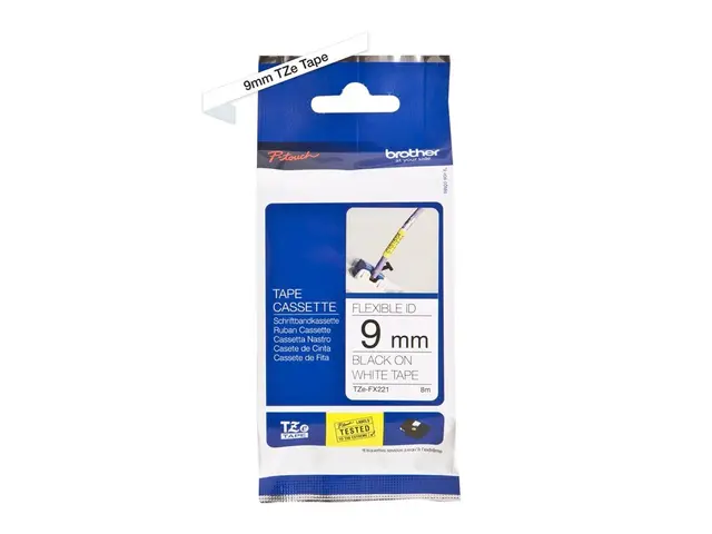 Brother TZe-FX221 - Adhesiv svart på hvitt Rull (0,9 cm x 8 m) 1 k...