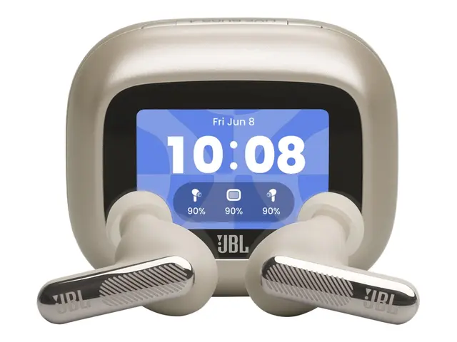 JBL LIVE Beam 4 - True wireless-hodetelefoner med mikrofon i øret - Bluetooth - aktiv støydemping - champagne 