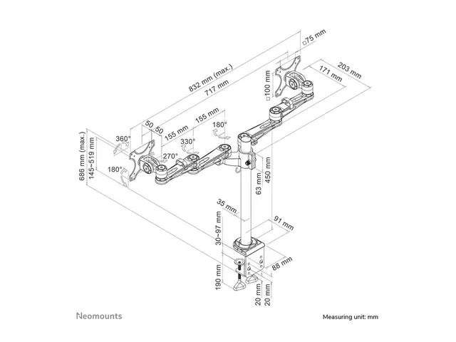 Neomounts FPMA-D935D - Monteringssett full bevegelse for 2 LCD-skj...