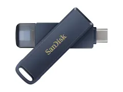 SanDisk Phone Drive - USB-flashstasjon 128 GB - USB-C / Lightning - metallisk sky