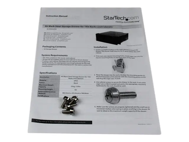StarTech.com 4U Black Steel Storage Drawer for 19in Racks and Cabi...