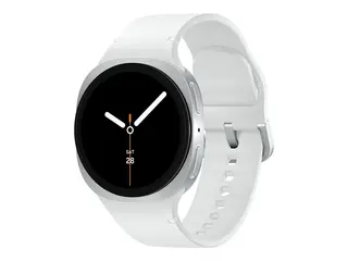 Samsung Galaxy Watch8 - 40 mm - s&#248;lvfarget smartklokke med sportsb&#229;nd - gummi - hvit - b&#229;ndbredde: S/M - display 1.34&quot; - 32 GB - NFC, Bluetooth, Wi-Fi, LTE - 4G - 30 g