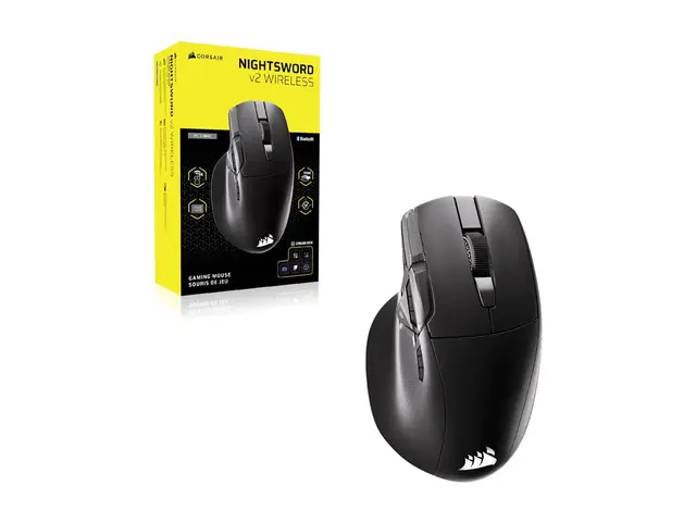 CORSAIR NIGHTSWORD v2 - Mus - høyrehendt optisk - 8 knapper - trådløs, kablet - 2.4 GHz, Bluetooth, USB - USB Slipstream trådløs mottaker 