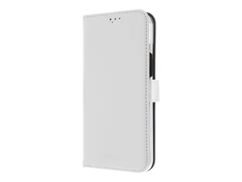 Insmat Exclusive - Lommebok for mobiltelefon ekte skinn, polykarbonat, kartong+papir+aluminiumsfolie - hvit - for Apple iPhone 15