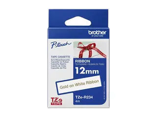 Brother TZe-R234 - Gull på hvitt - Rull (1,2 cm x 4 m) 1 kassett(er) båndtape for Brother PT-D210, D600, H110, P750, P950; P-Touch Cube PT-P300; P-Touch Cube Pro PT-P910