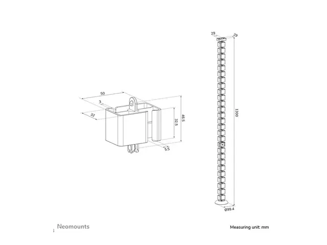 Neomounts - Kabelstyringsryggrad magnetisk feste, universell hvit