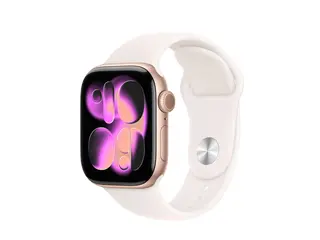 Apple Watch Series 11 (GPS + Cellular) - 42 mm rosegull aluminium - smartklokke med sportsb&#229;nd - fluorelastomer - lett rouge - b&#229;ndbredde: M/L - 64 GB - LTE, Wi-Fi 4, UWB, Bluetooth - 5G - 29.7 g