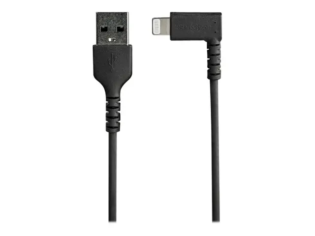 StarTech.com 3ft (1m) Durable USB A to Lightning Cable, Black 90° ...