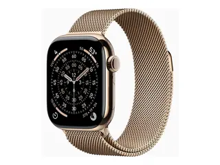 Apple Watch Series 11 (GPS + Cellular) - 42 mm gull titan - smartklokke med fint strikket l&#248;kke - nett av rustfritt st&#229;l - gull - h&#229;ndleddst&#248;rrelse: 130-180 mm - 64 GB - Bluetooth, LTE, Wi-Fi 4, UWB - 5G - 34.6 g